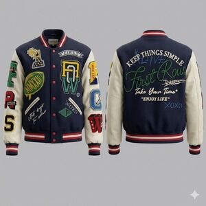 First Row Keep Things Simple Varsity Jacket Medium Black Chenille Patch Streetwe